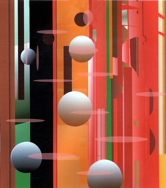 Abstract with balls Digital composition on paper, 18 x 15 cm